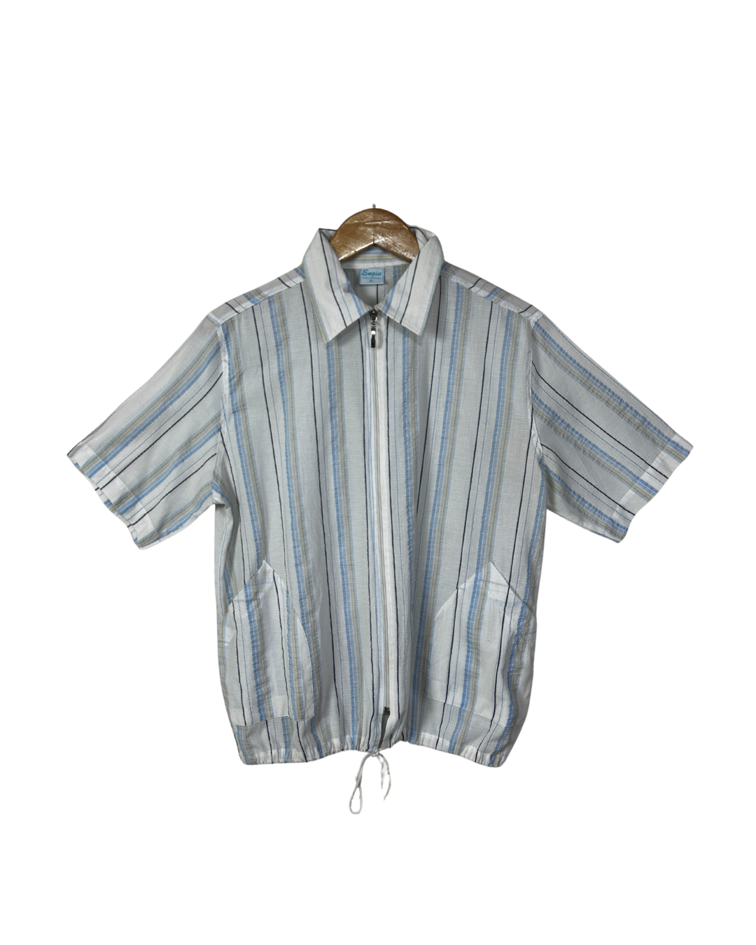 Striped Zip Up Shirt w/ Drawstring - Women's XL