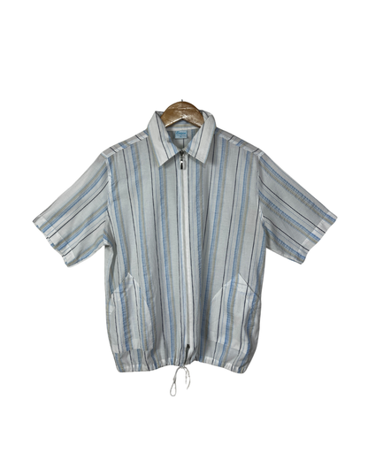 Striped Zip Up Shirt w/ Drawstring - Women's XL