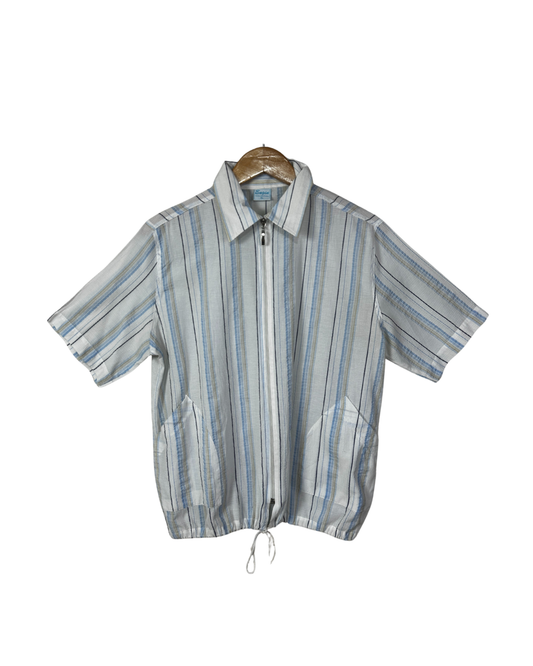 Striped Zip Up Shirt w/ Drawstring - Women's XL