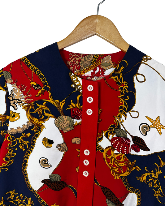 Vintage Nautical-Baroque Print Blouse - Women's XL