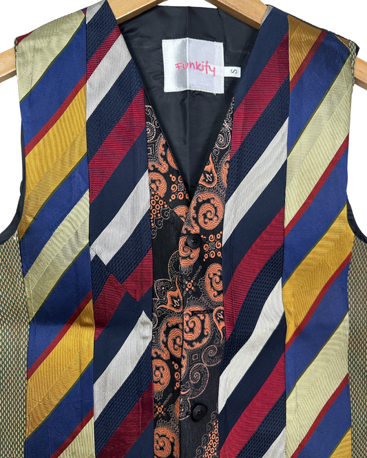 Retied Unisex Upcycled Neckties Vest Small