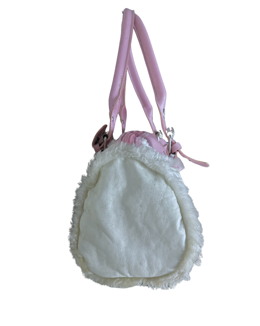 Vintage Y2K Pink & White Faux Fur Studded Shoulder Bag