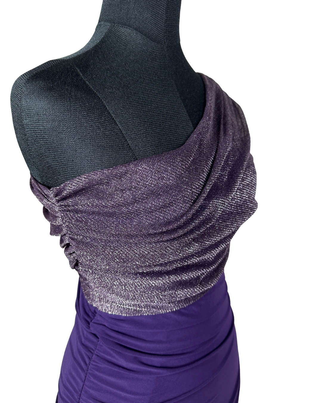 Jane Norman London One-Shoulder Ruched Dress with Metallic Drape
