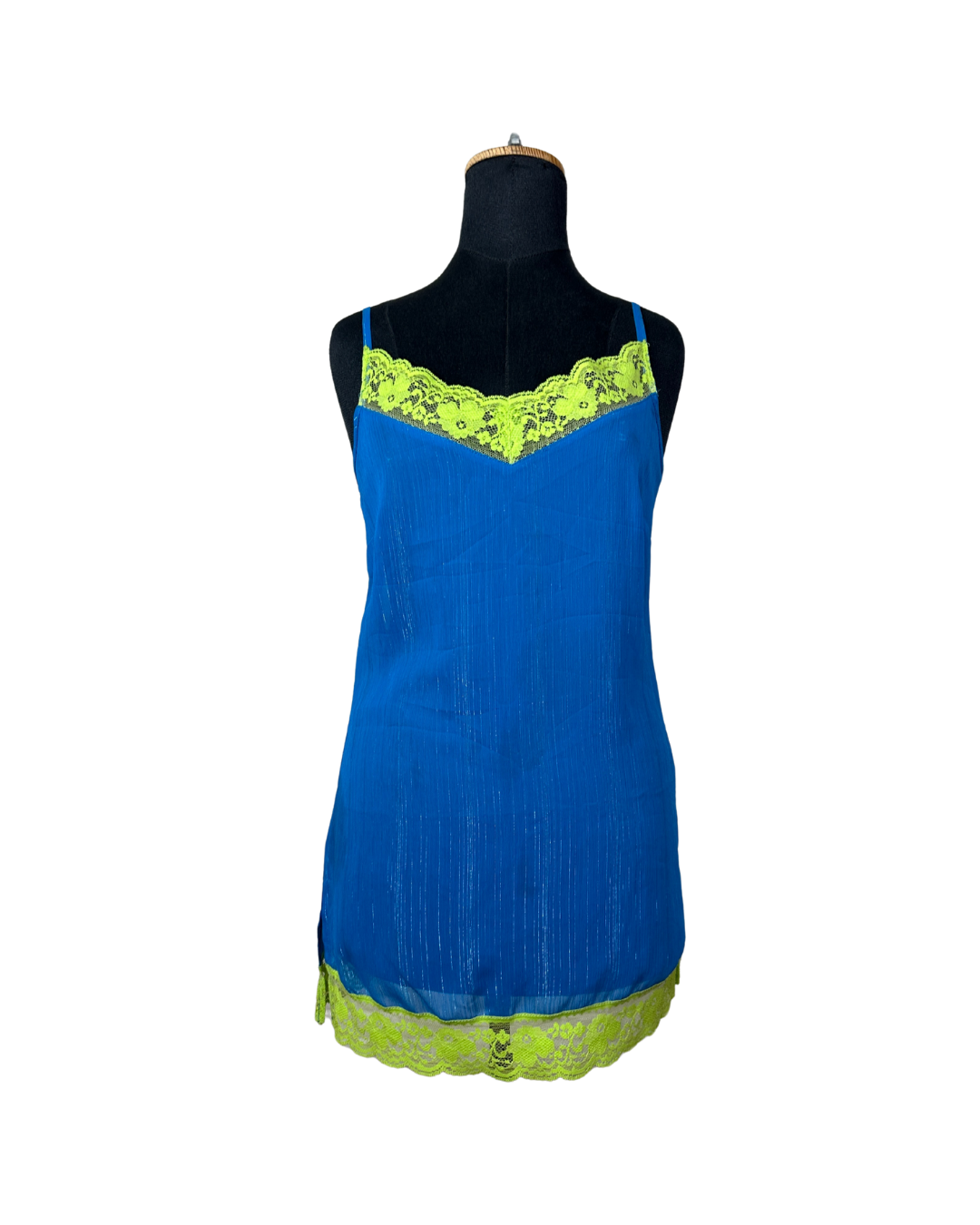 Y2K Style Electric Blue Cami with Neon Lace Trim
