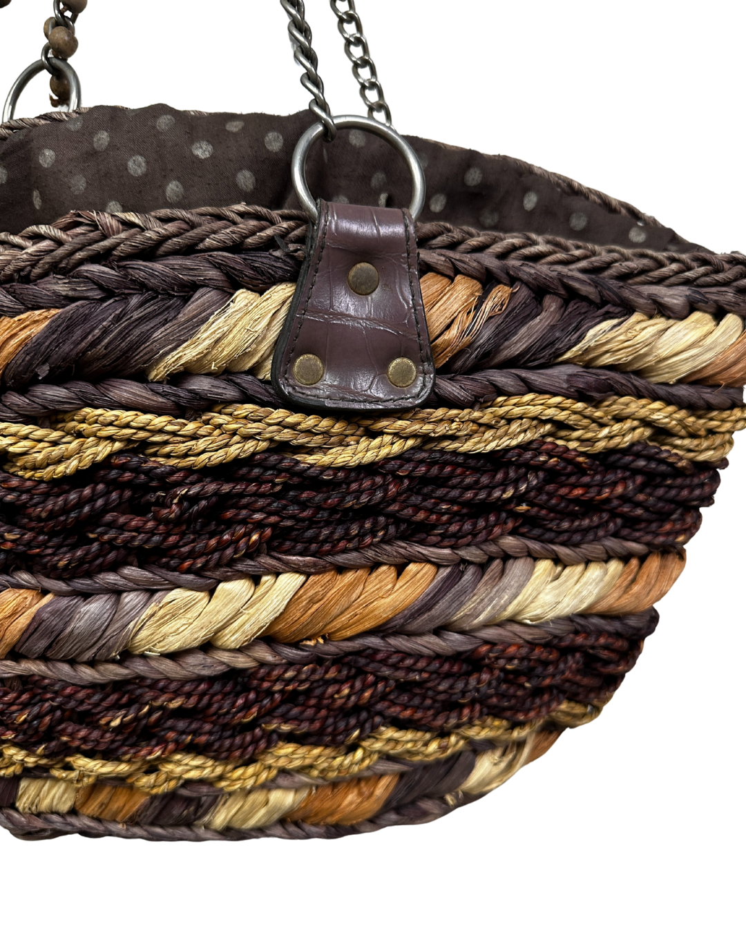 Handcrafted Woven Straw Tote Bag with Chain Handles