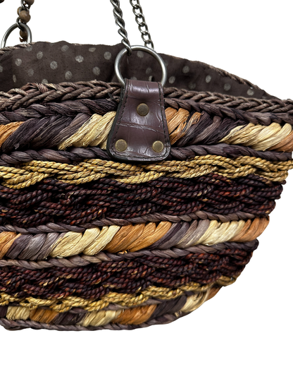 Handcrafted Woven Straw Tote Bag with Chain Handles