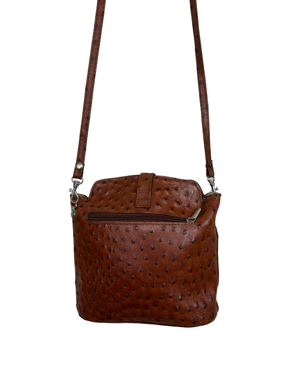 90s Italian Ostrich Embossed Genuine Leather Crossbody Bag