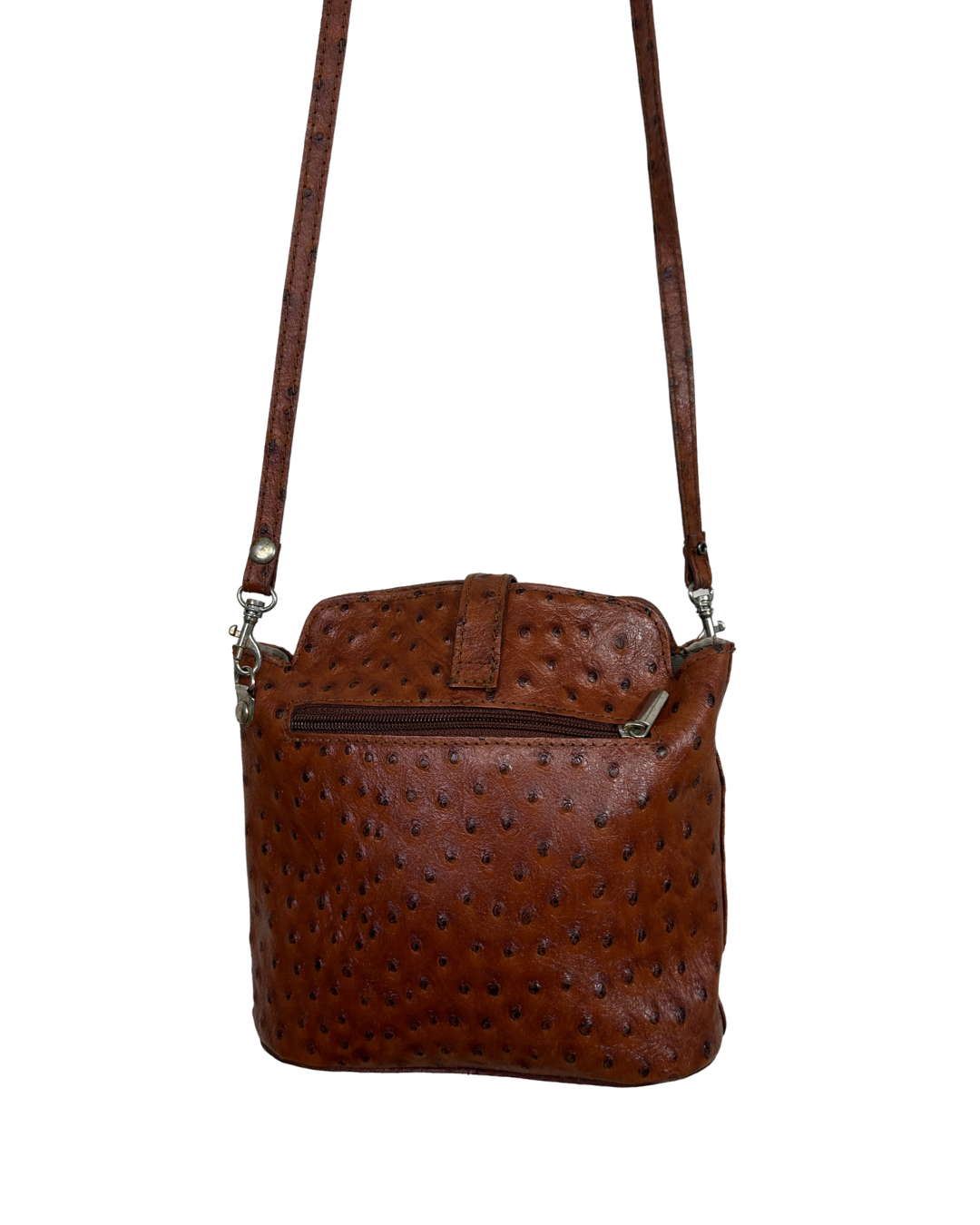 90s Italian Ostrich Embossed Genuine Leather Crossbody Bag