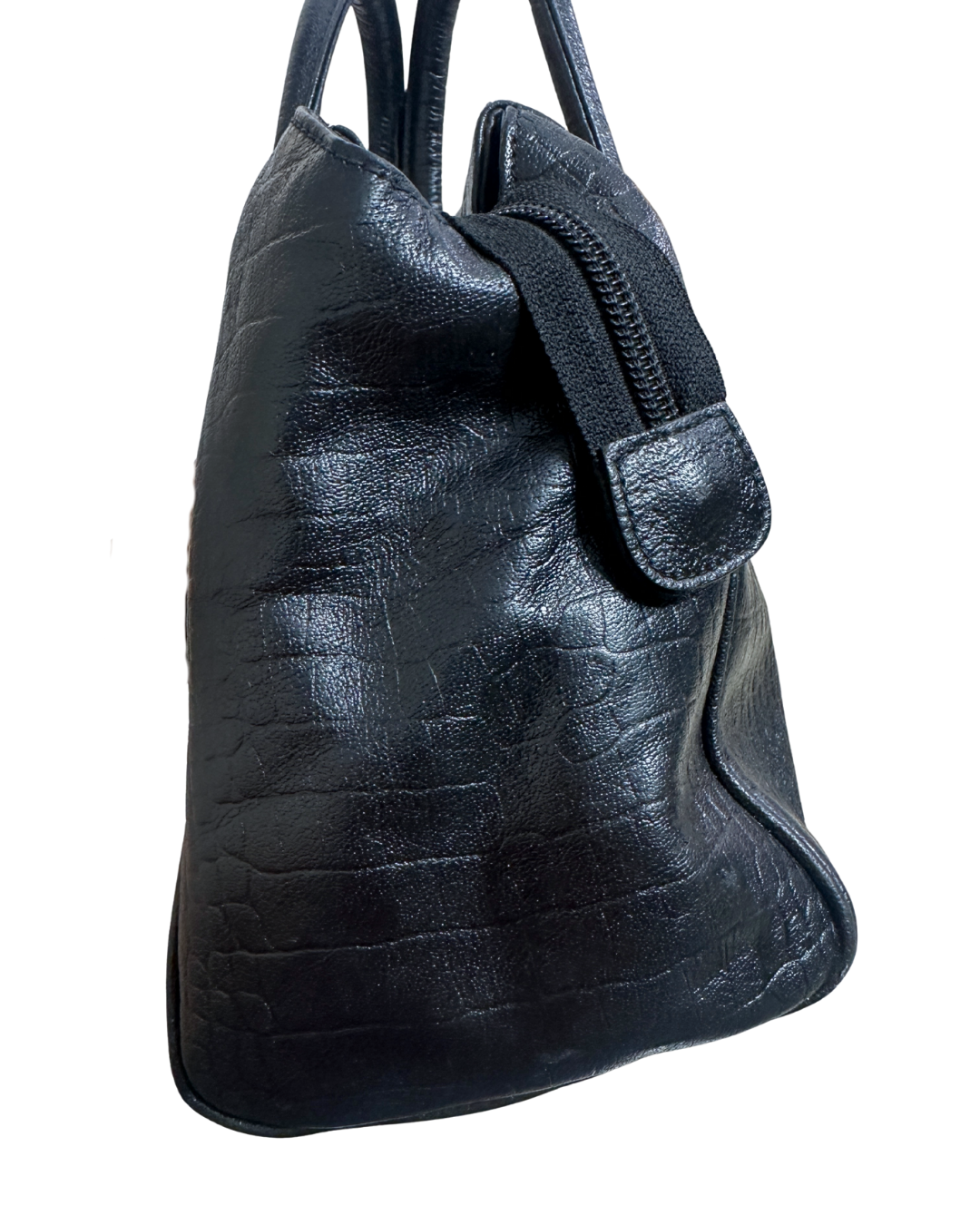 Moments Black Croc-Embossed Leather Handbag with Long Strap