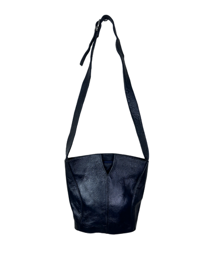 Vintage Navy Genuine Leather Bucket Bag