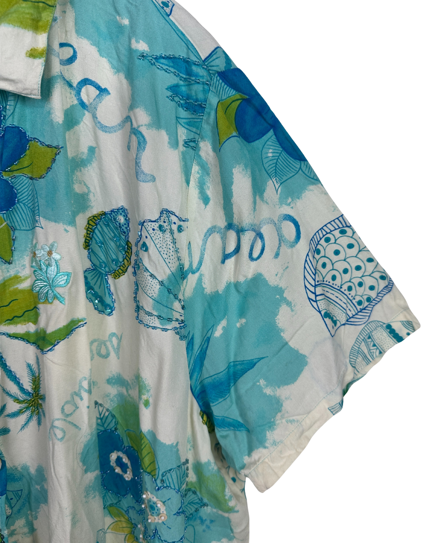 Mango Bay Beaded Applique Floral Women's Shirt 2XL