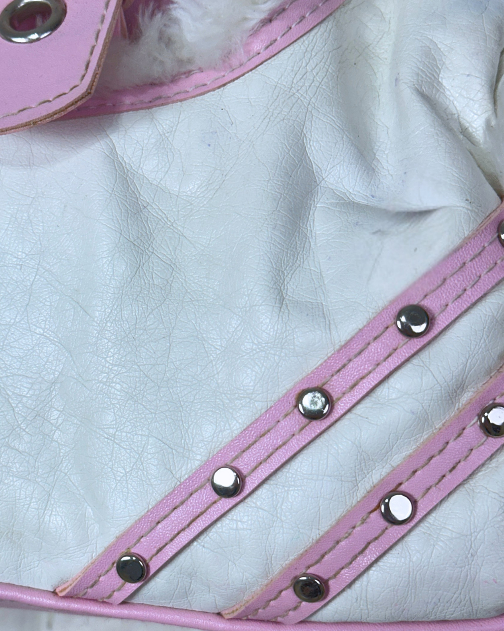Vintage Y2K Pink & White Faux Fur Studded Shoulder Bag