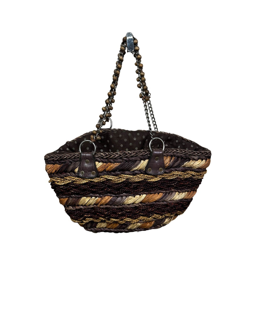 Handcrafted Woven Straw Tote Bag with Chain Handles