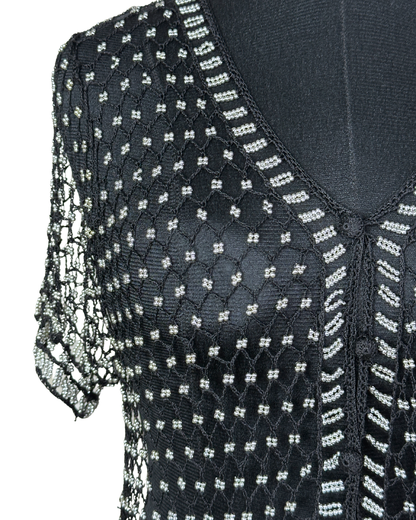 Vintage Crochet Beaded Cardigan Top