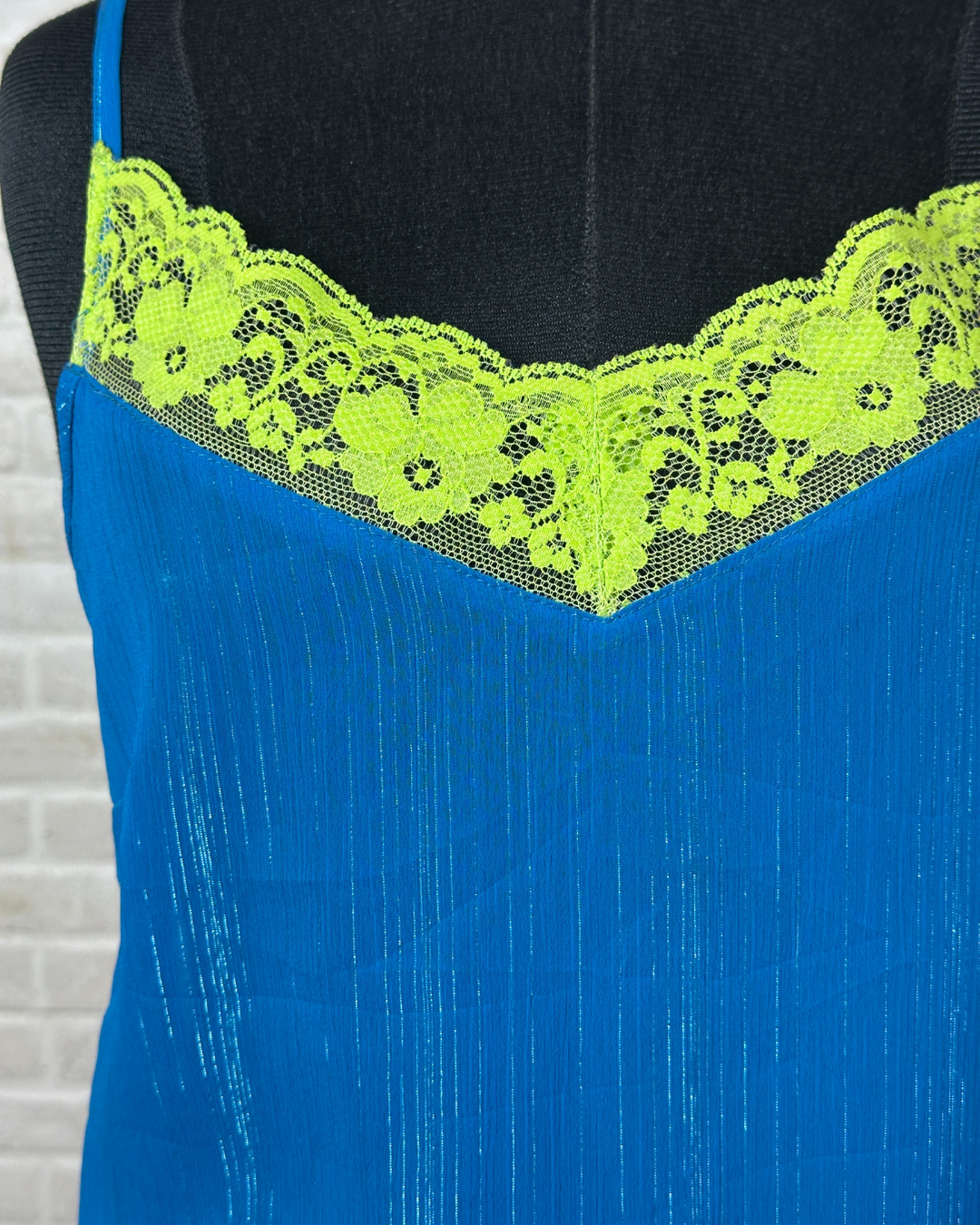 Y2K Style Electric Blue Cami with Neon Lace Trim