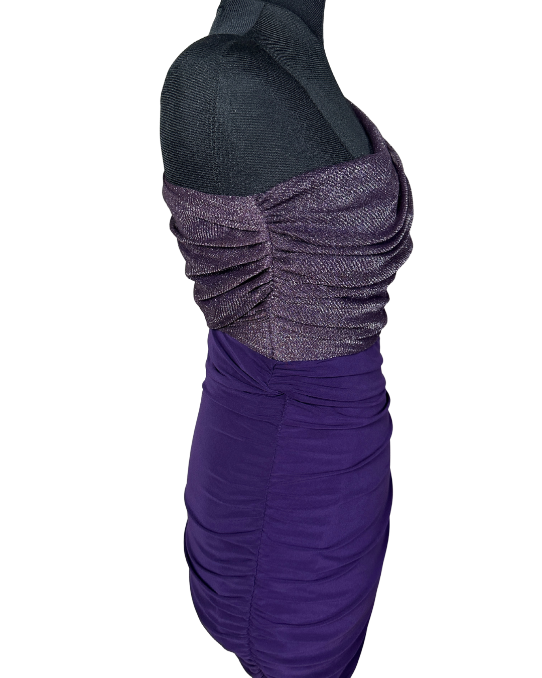 Jane Norman London One-Shoulder Ruched Dress with Metallic Drape