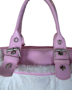 Vintage Y2K Pink & White Faux Fur Studded Shoulder Bag