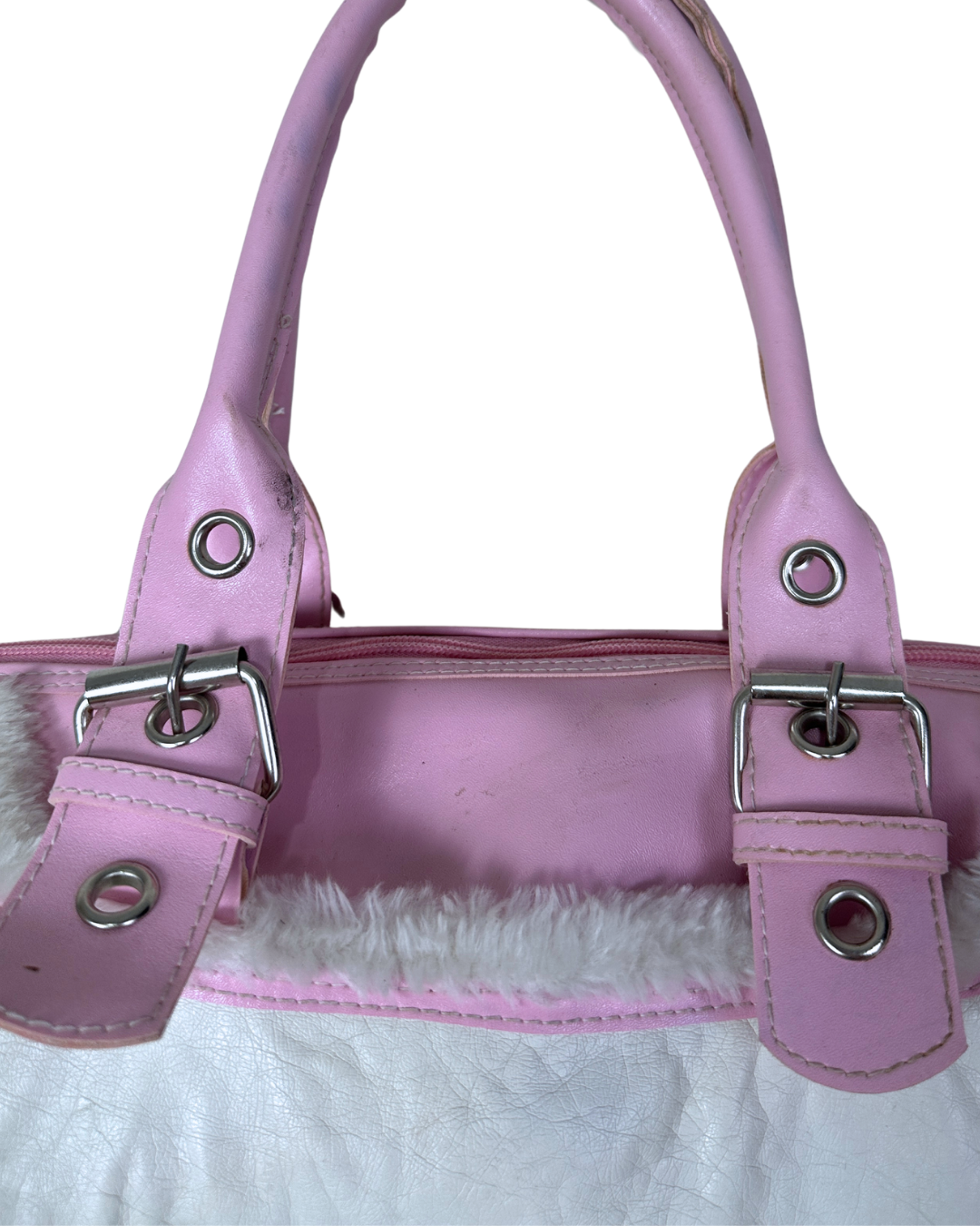 Vintage Y2K Pink & White Faux Fur Studded Shoulder Bag