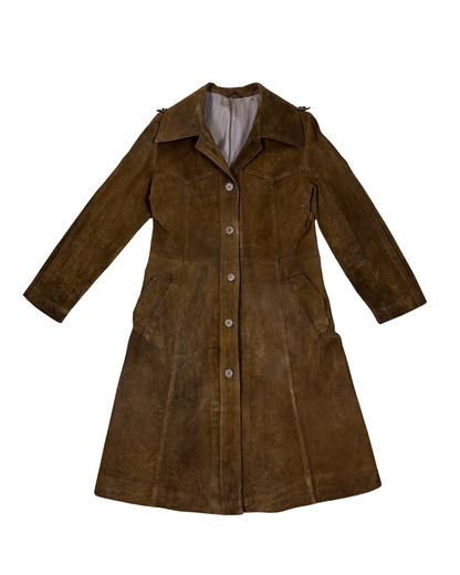Vintage 70s "Western Grunge" Distressed Suede Leather Women's Coat