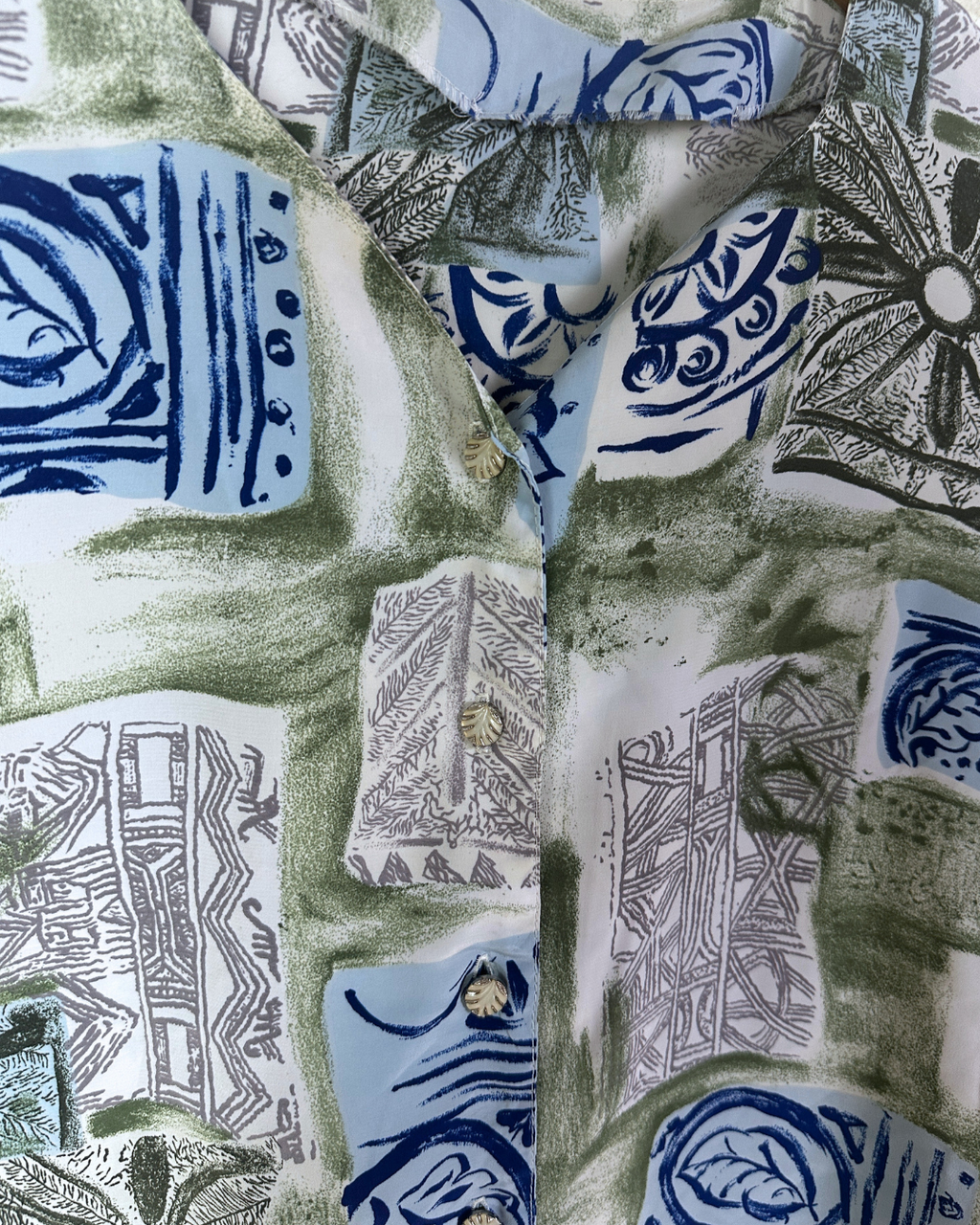 Vintage 90s Abstract Geometric Leaf Print Blouse