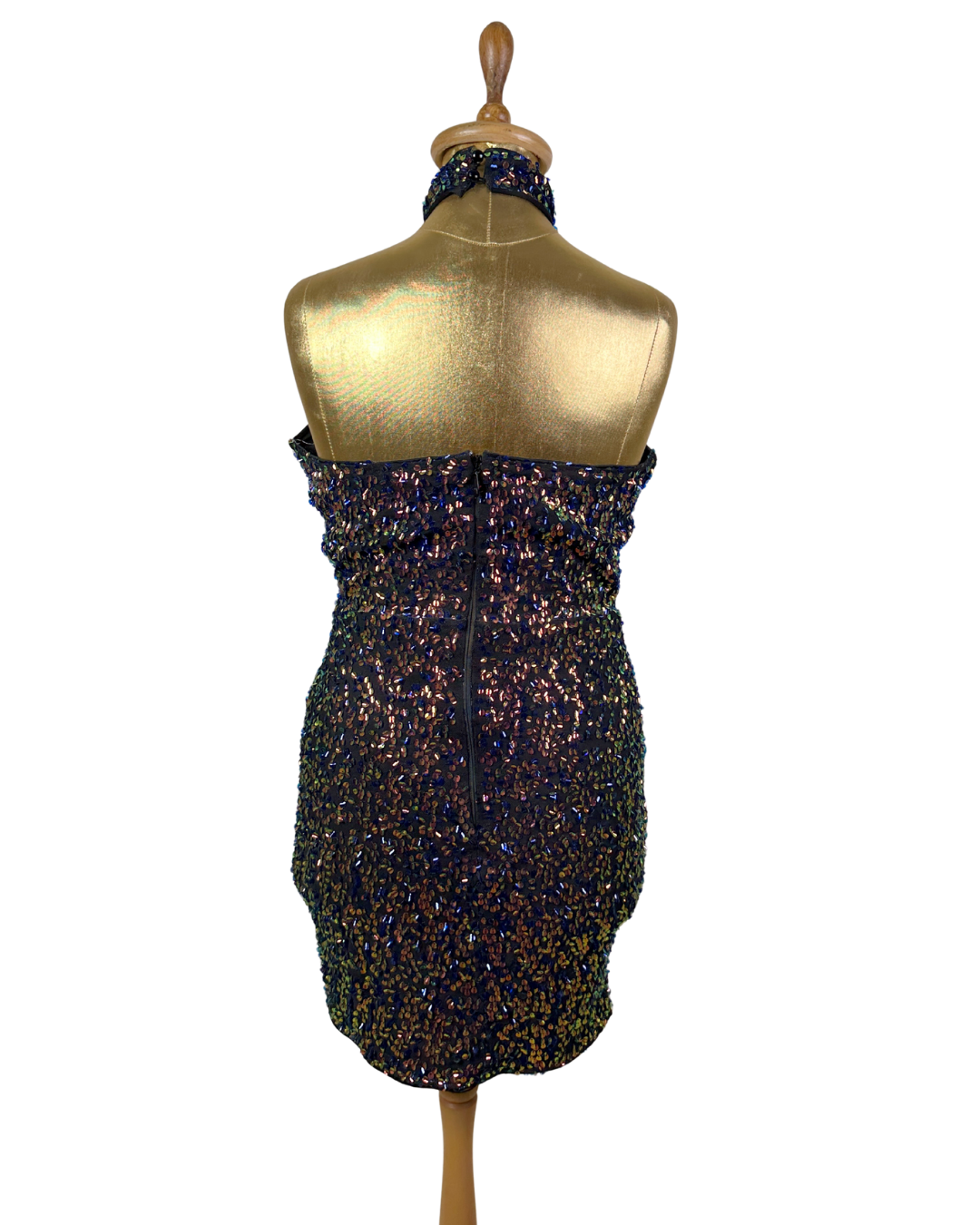 Multicolor Sequin Keyhole Front Halter Mini Dress - UK 12