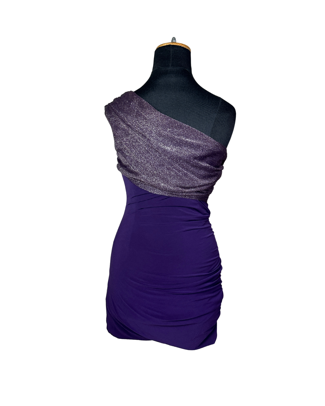 Jane Norman London One-Shoulder Ruched Dress with Metallic Drape