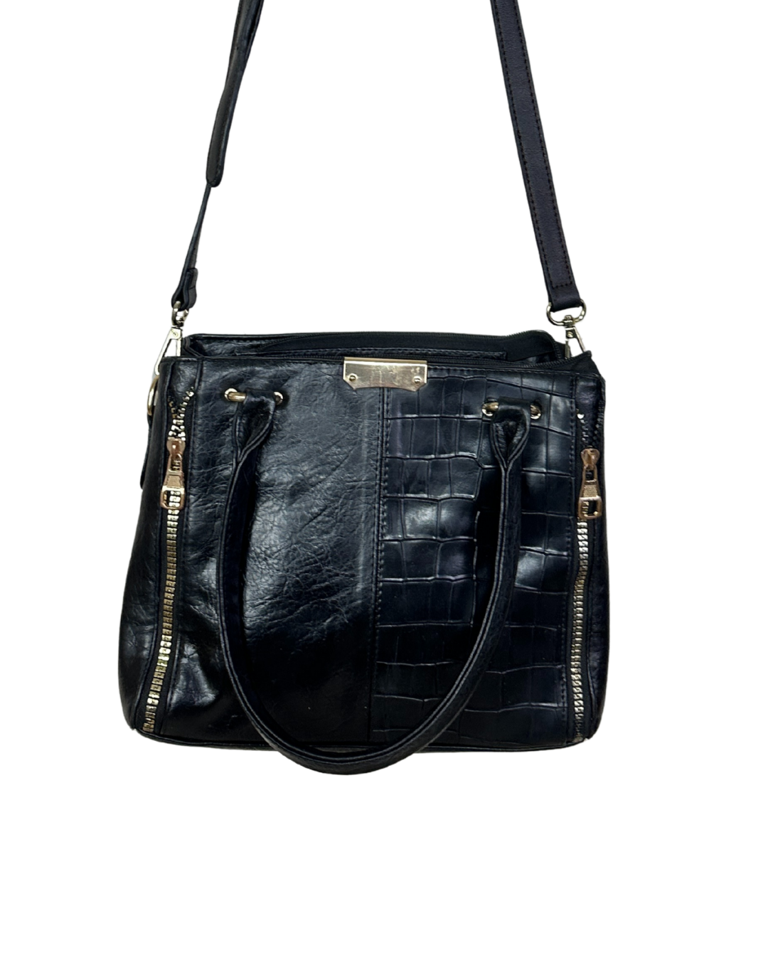 Vintage Genuine Leather Satchel with Short Handles & Long Strap