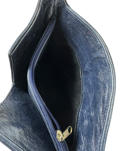 Vintage Navy Genuine Leather Bucket Bag