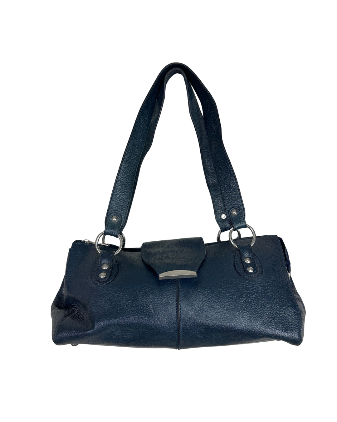 Vintage Y2K Navy Blue Pebbled Genuine Leather Shoulder Bag
