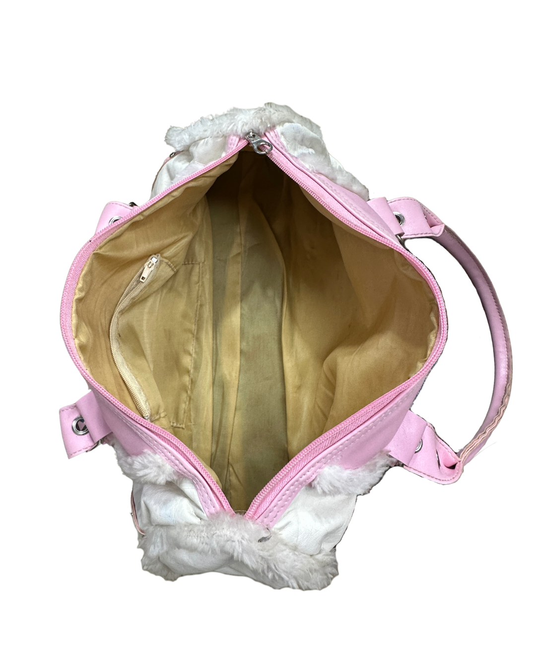 Vintage Y2K Pink & White Faux Fur Studded Shoulder Bag