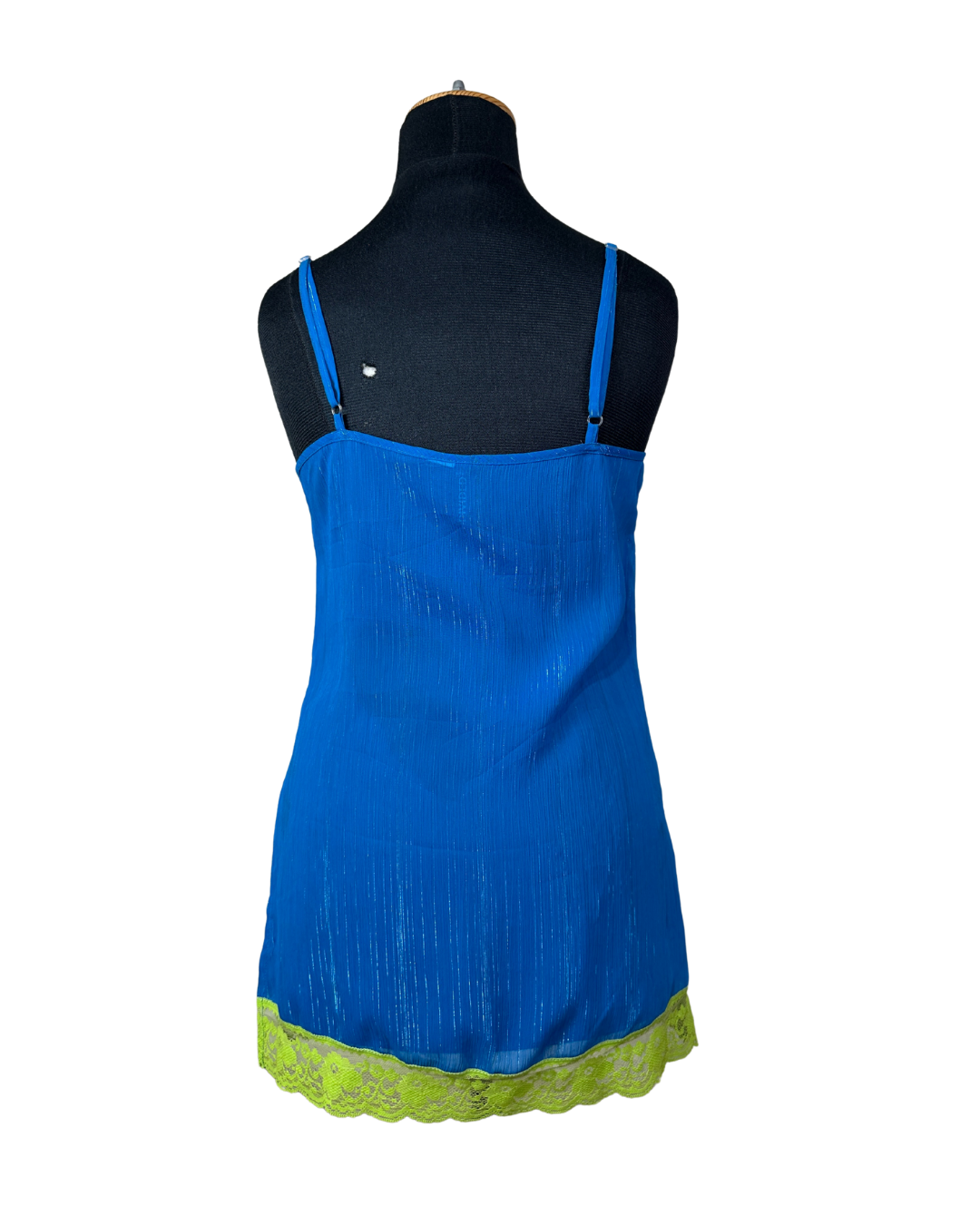 Y2K Style Electric Blue Cami with Neon Lace Trim