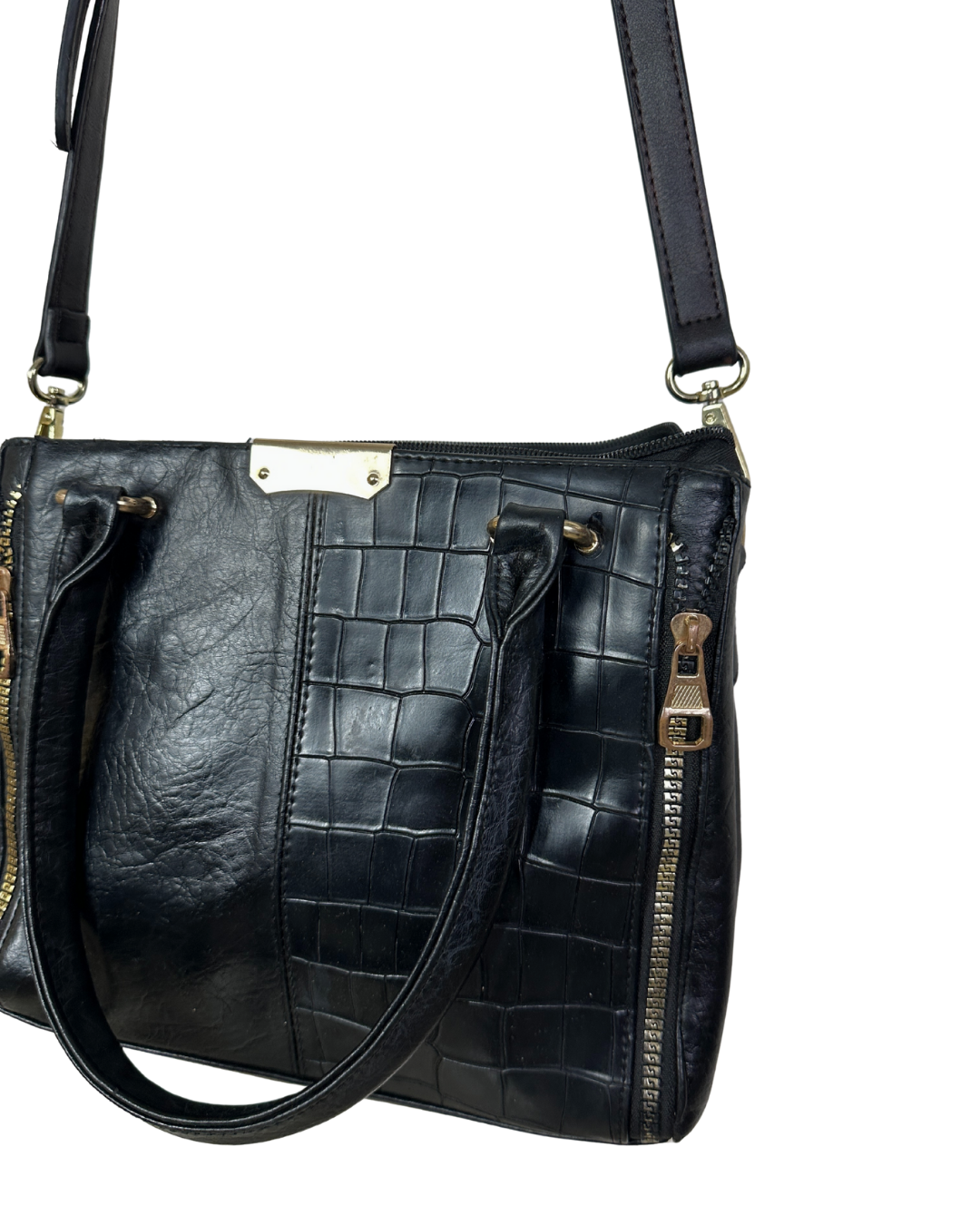 Vintage Genuine Leather Satchel with Short Handles & Long Strap