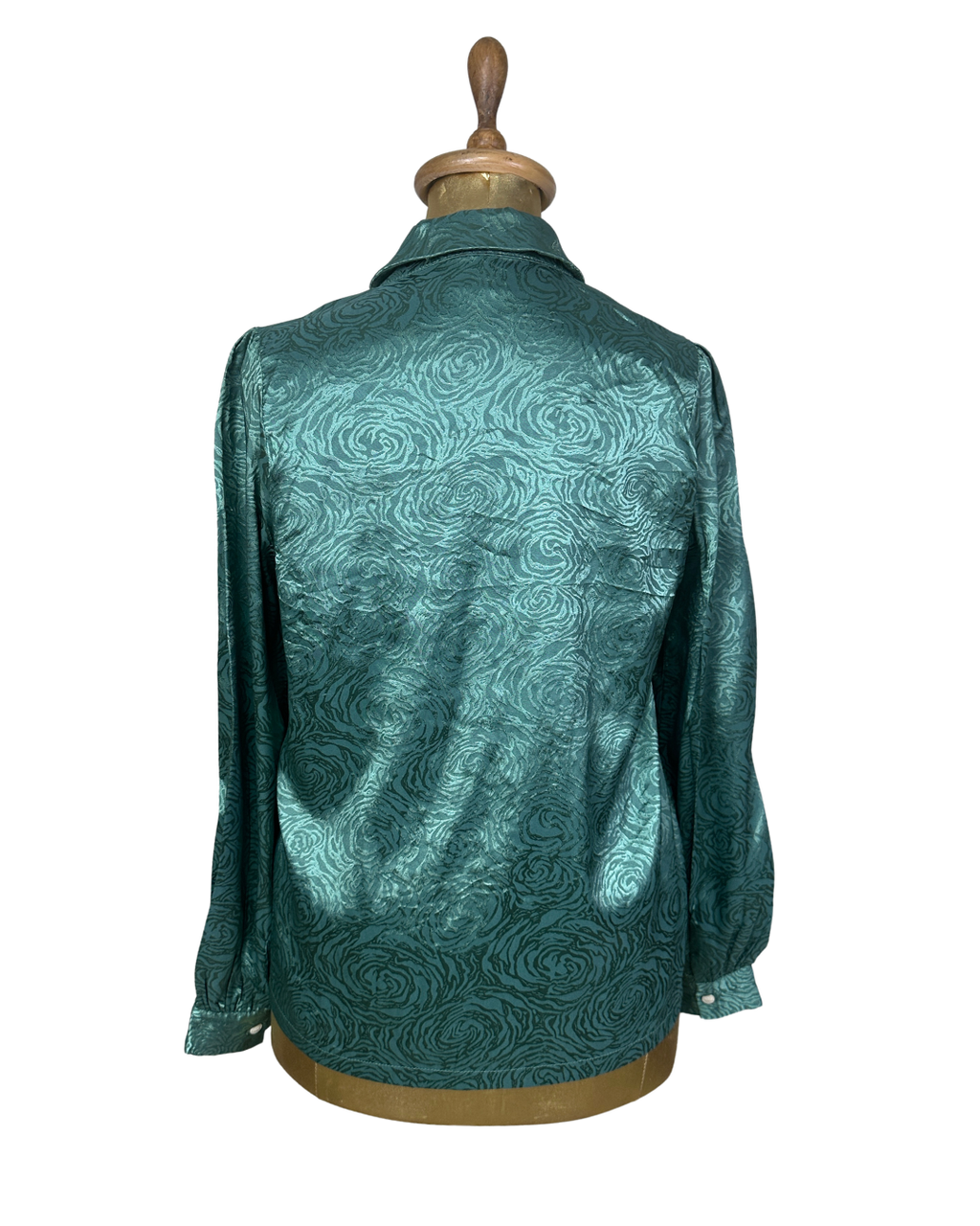 Teal Satin Rose Print Shirt - Large