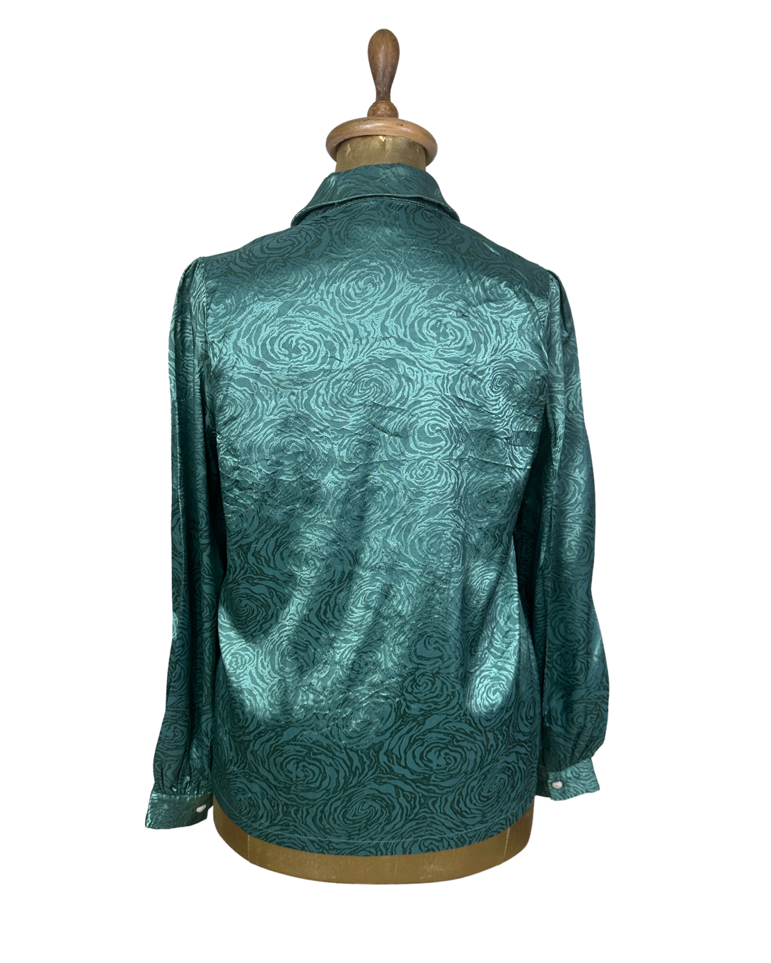 Teal Satin Rose Print Shirt - Large