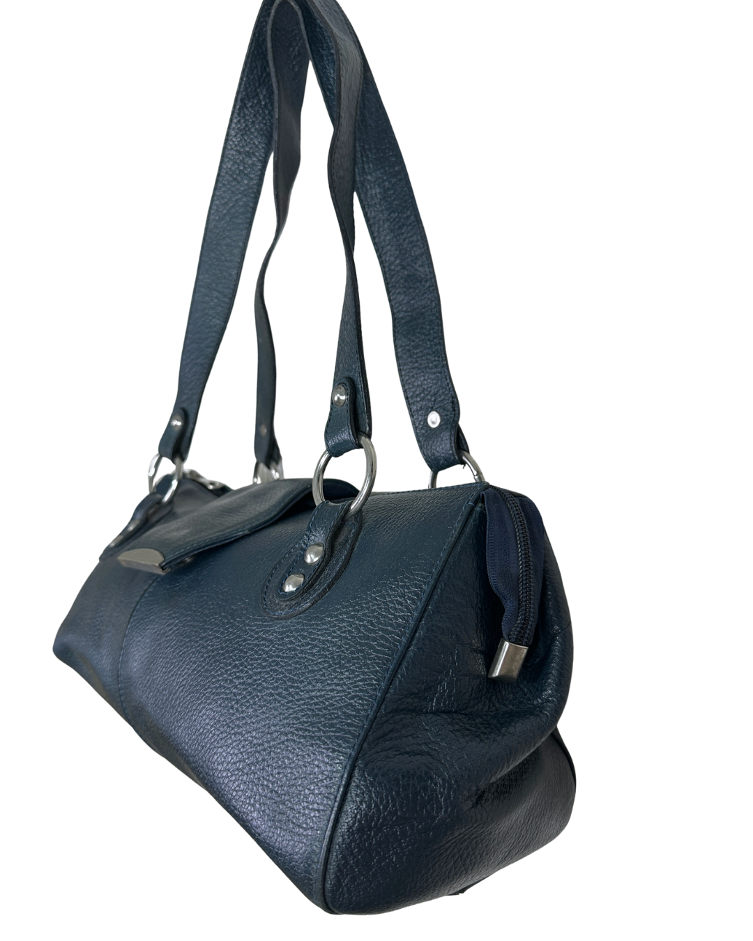 Vintage Y2K Navy Blue Pebbled Genuine Leather Shoulder Bag
