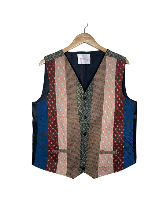 Retied Unisex Upcycled Neckties Vest XL
