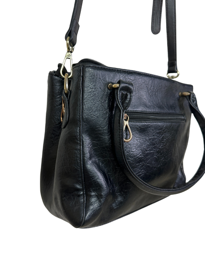 Vintage Genuine Leather Satchel with Short Handles & Long Strap