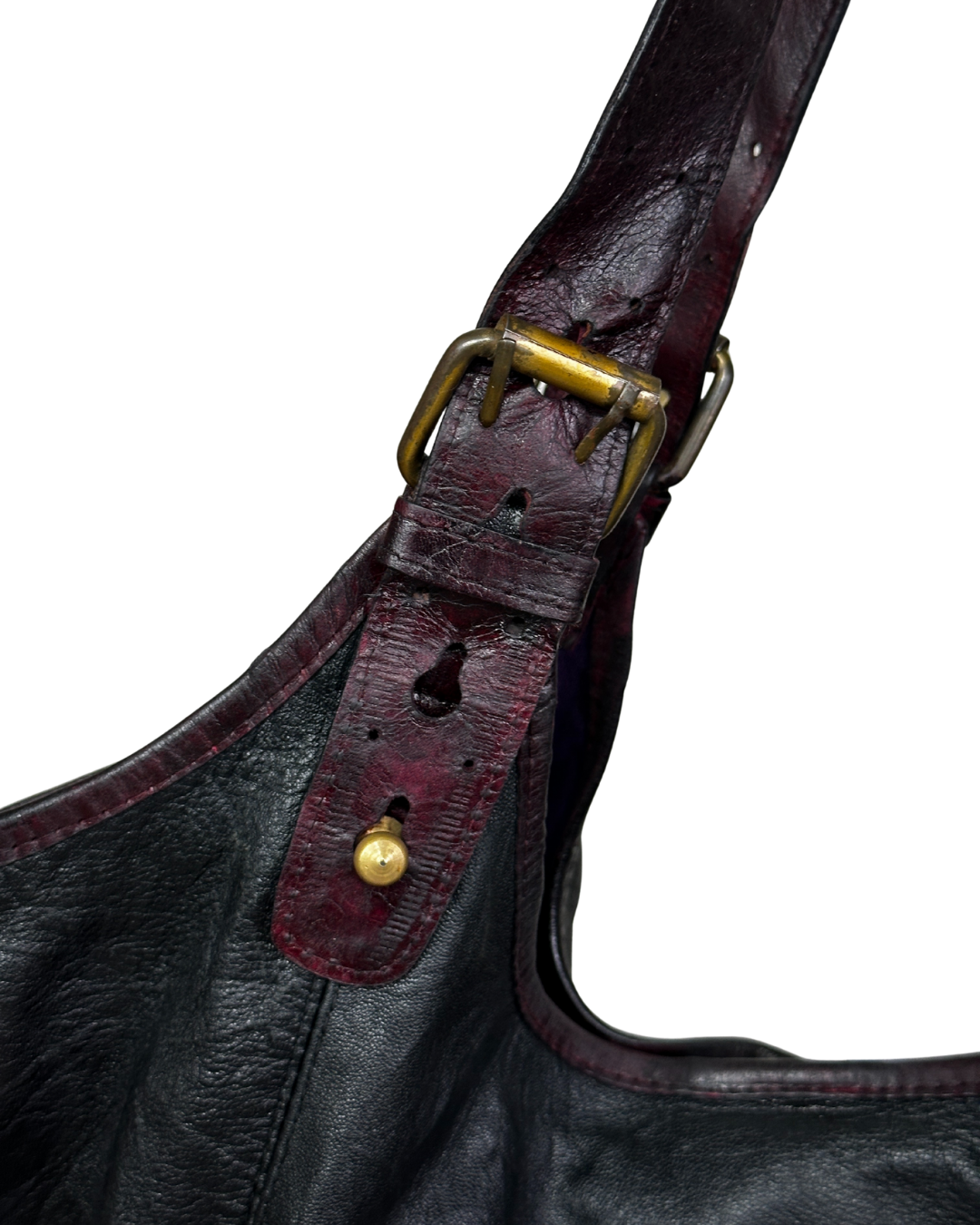 Vintage Genuine Leather Hobo Shoulder Bag with Burgundy Straps