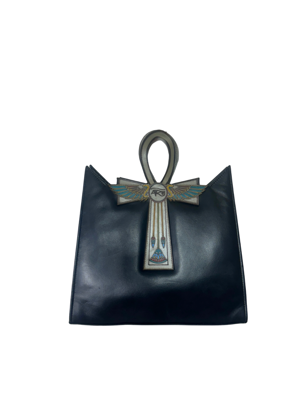 Egyptian Black Leather Ankh Statement Bag