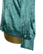 Teal Satin Rose Print Shirt - Large
