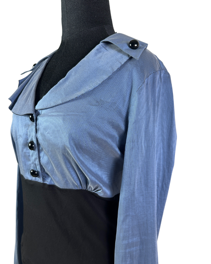 Two-Tone Structured Button-Up Blouse