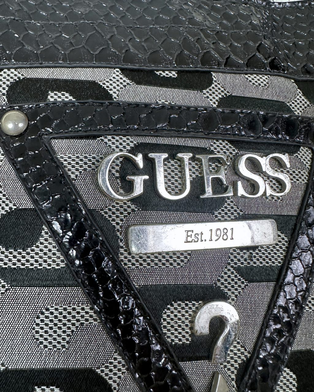 Vintage Guess Black Monogram & Snake Embossed Shoulder Bag