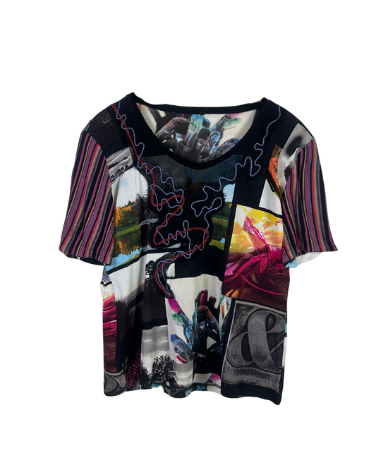 Retro Mixed Print Short Sleeve Top