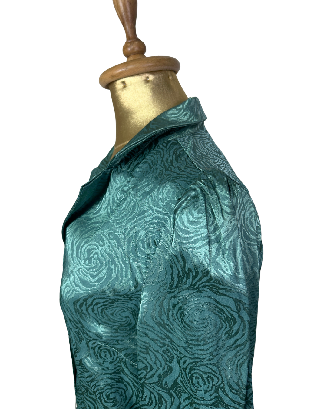 Teal Satin Rose Print Shirt - Large