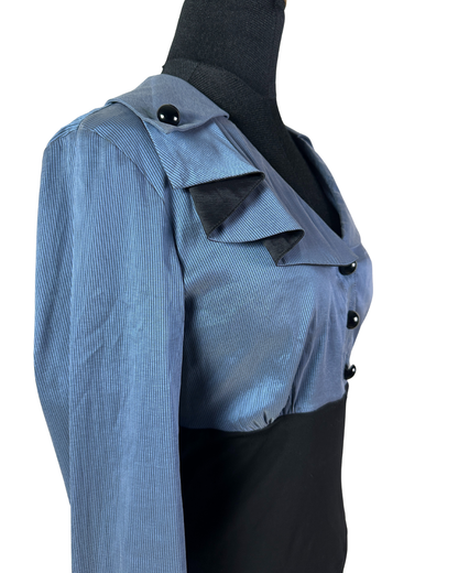 Two-Tone Structured Button-Up Blouse