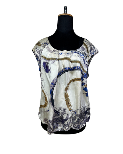 Vintage Abstract Satin Blouse XL