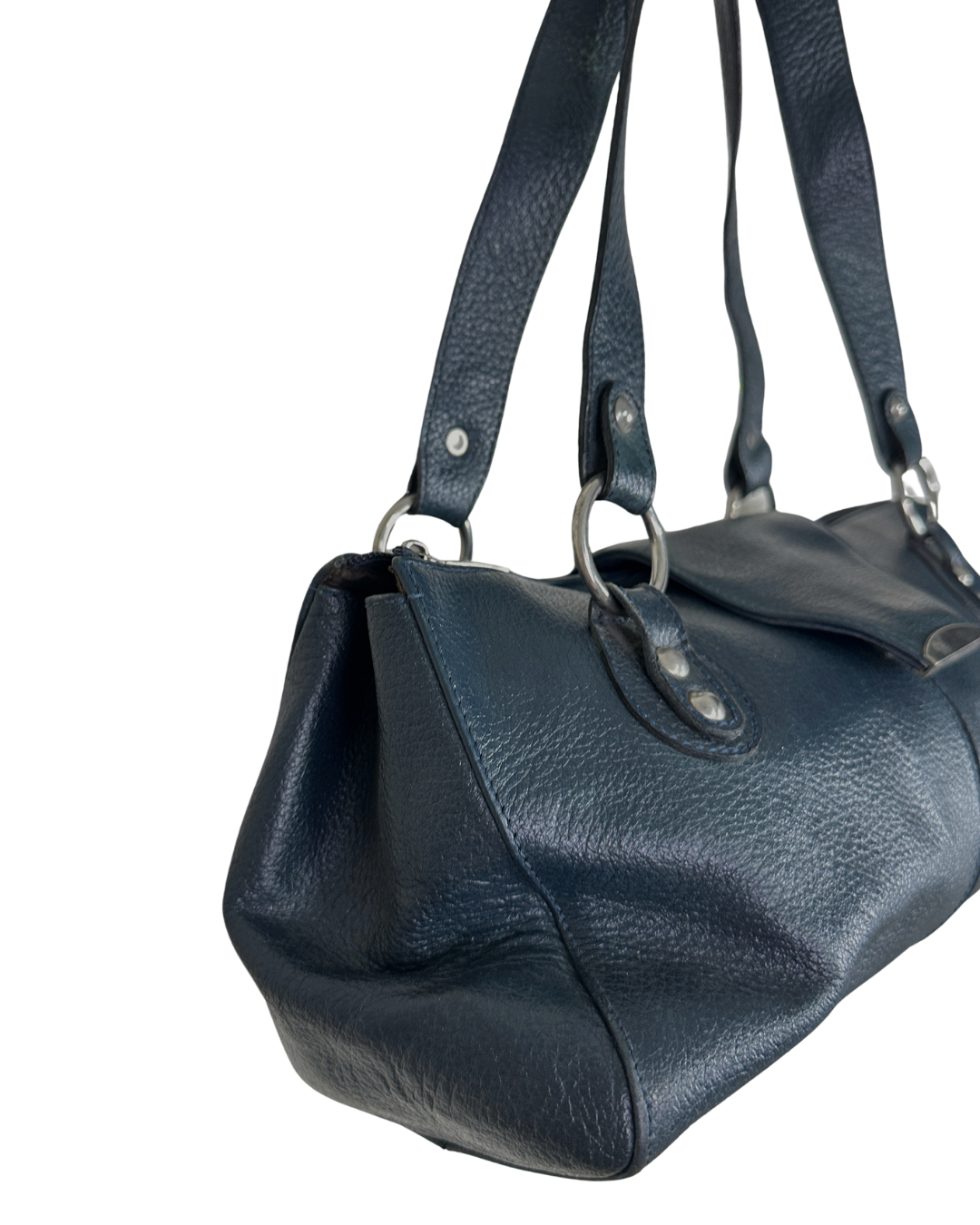 Vintage Y2K Navy Blue Pebbled Genuine Leather Shoulder Bag