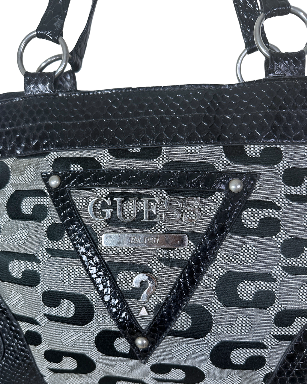 Vintage Guess Black Monogram & Snake Embossed Shoulder Bag