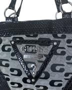 Vintage Guess Black Monogram & Snake Embossed Shoulder Bag