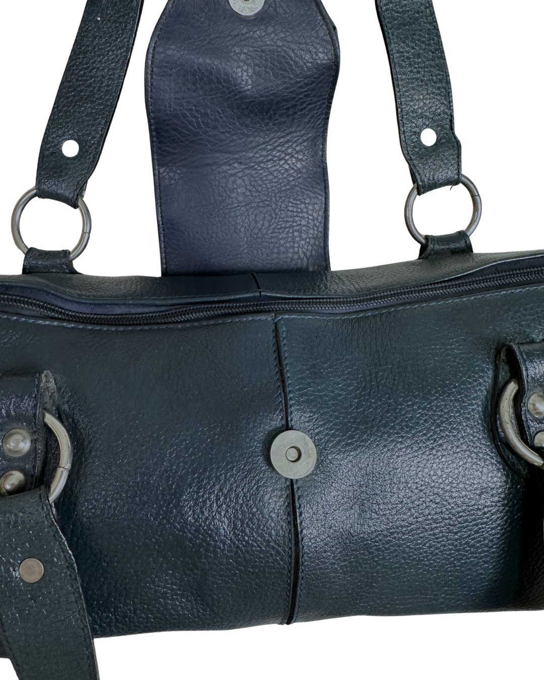 Vintage Y2K Navy Blue Pebbled Genuine Leather Shoulder Bag